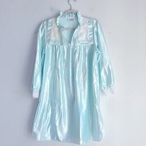 Vintage Feathered satin lace detail scalloped collar midi nightgown dress